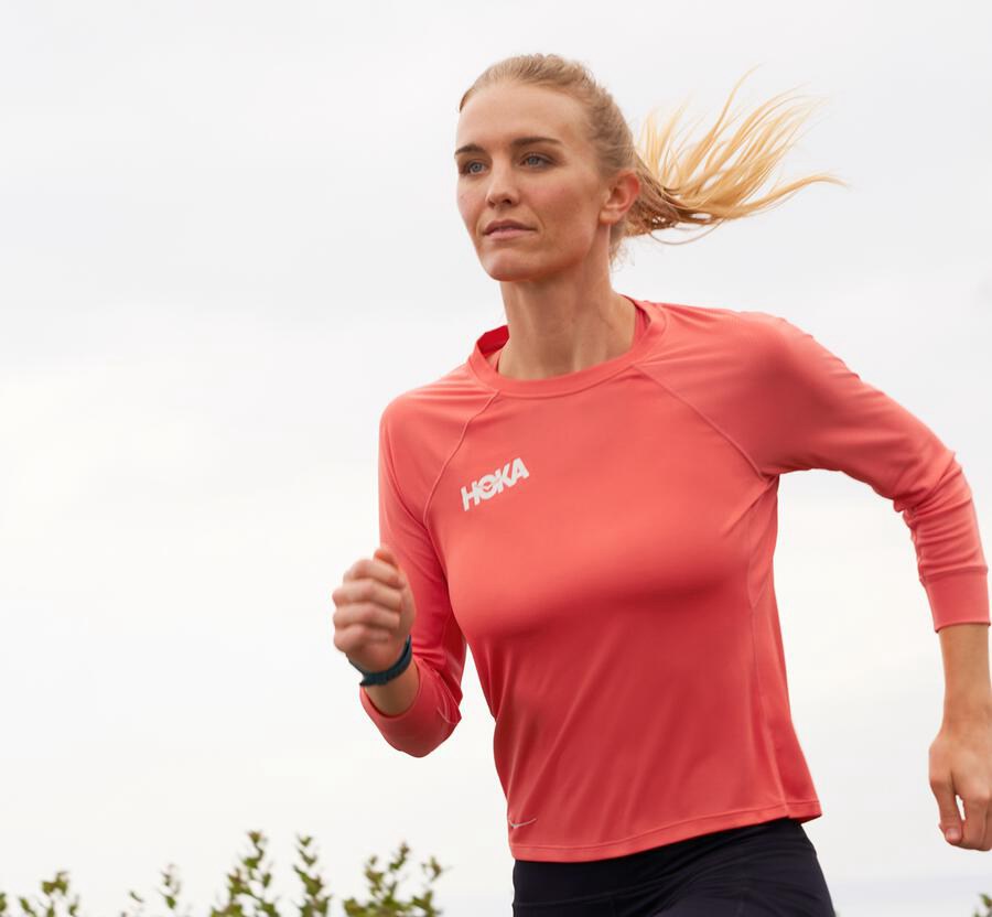 Top Hoka One One Mujer - Performance 3/4 Sleeve - Naranjas - FZD730651